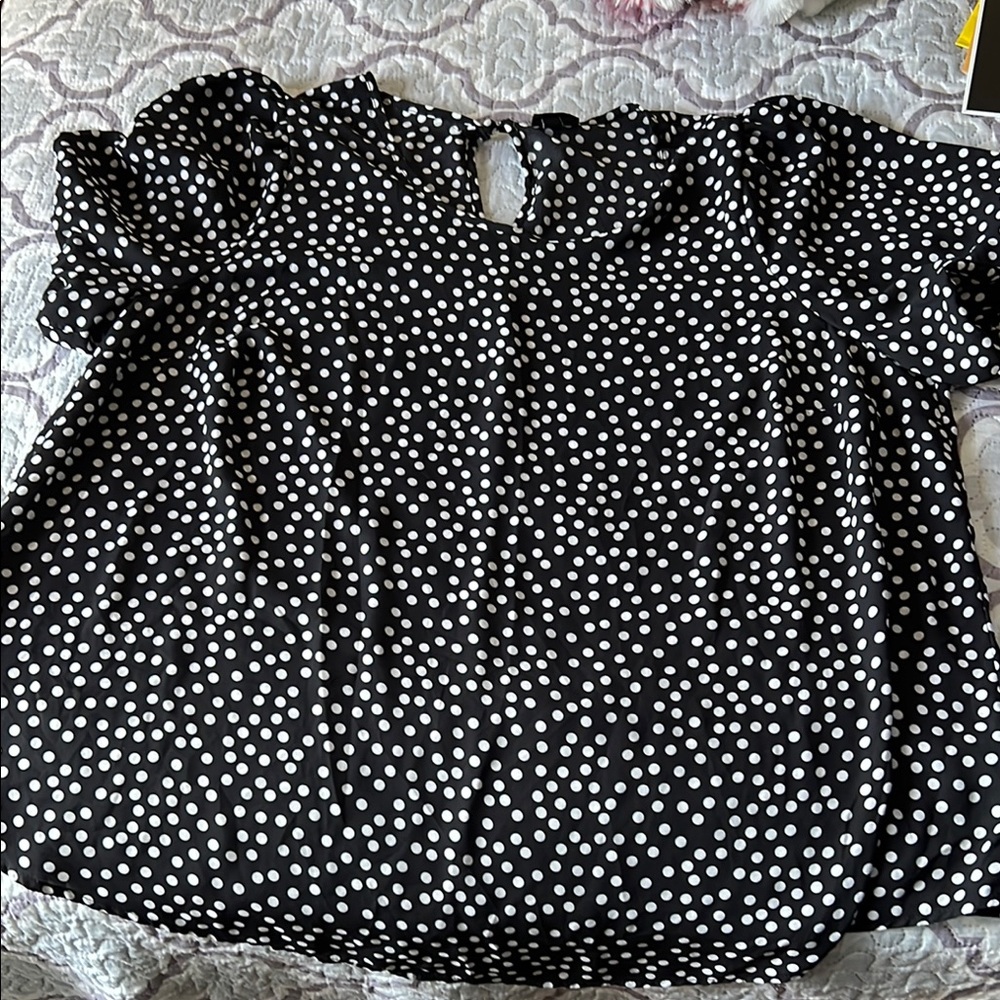 Torrid Black and White Ruffled Blouse with Peter Pan Collar